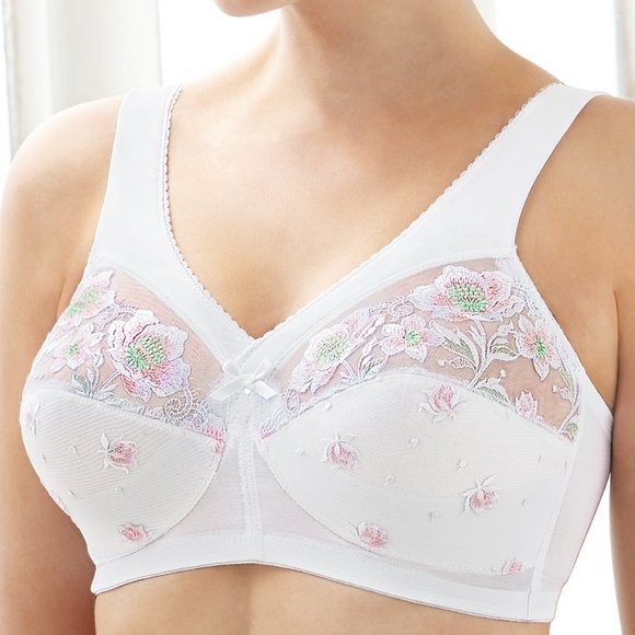 Glamorise 38i MAGIC LIFT Bra (WIDE-STRAPS) Wireless SOFT-CUP (WHITE-FLORAL) NEW - Picture 9 of 16